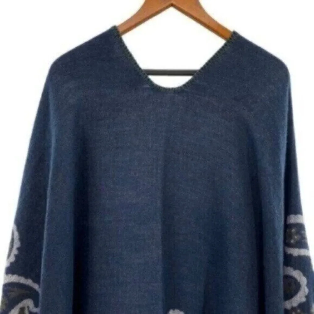 Western Paisley Knit Poncho Shrug Sweater